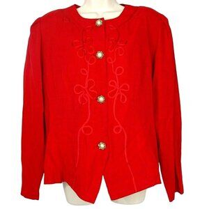 Vintage Reina Top Shirt Blouse Women Juniors Size 13 14 Red Long Sleeve